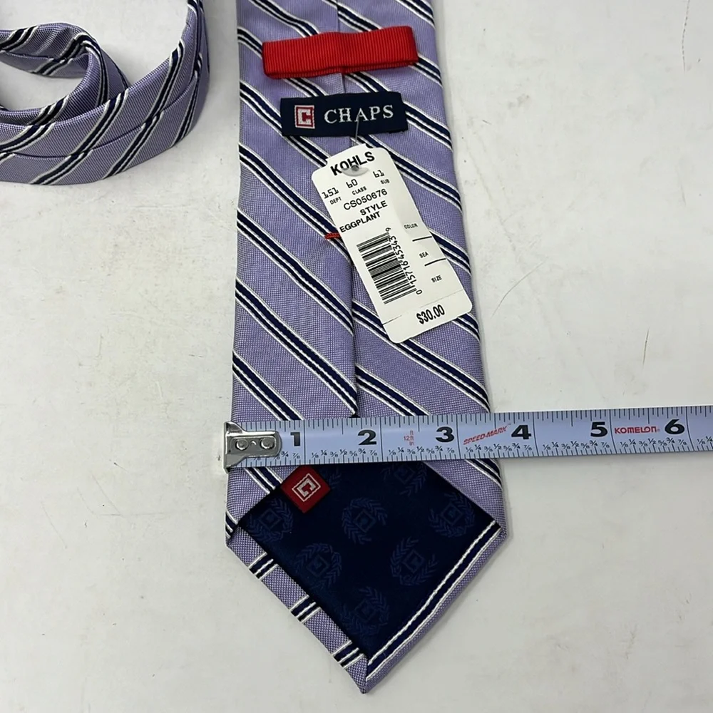 CHAPS 100% SILK PURPLE AND NAVY STRIPED TIE NWT